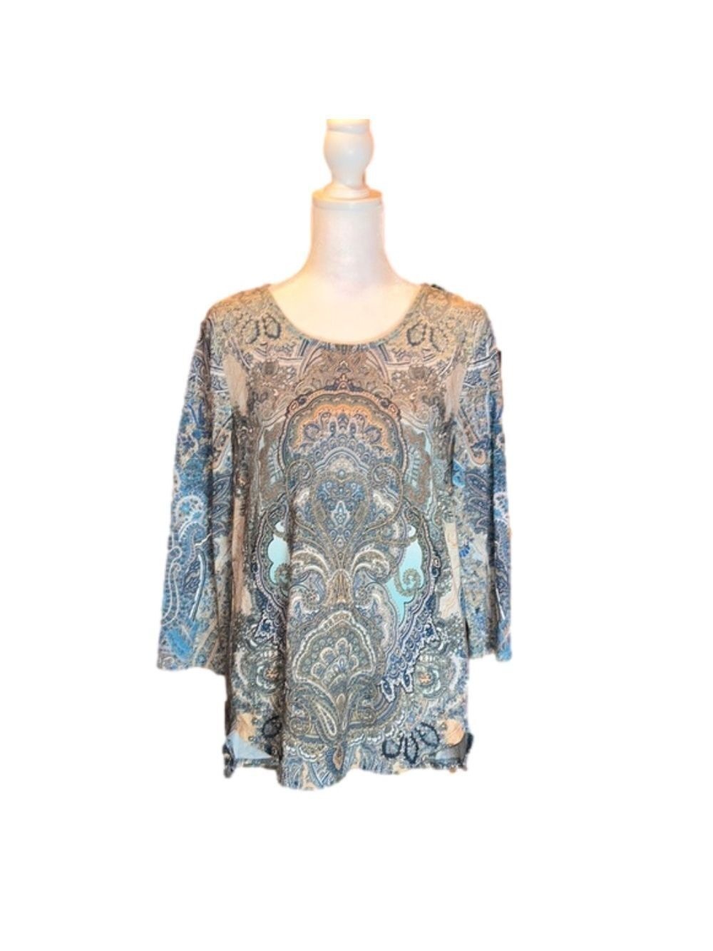 CHICO’S Lightweight 3/4 Sleeve Paisley Top Size S